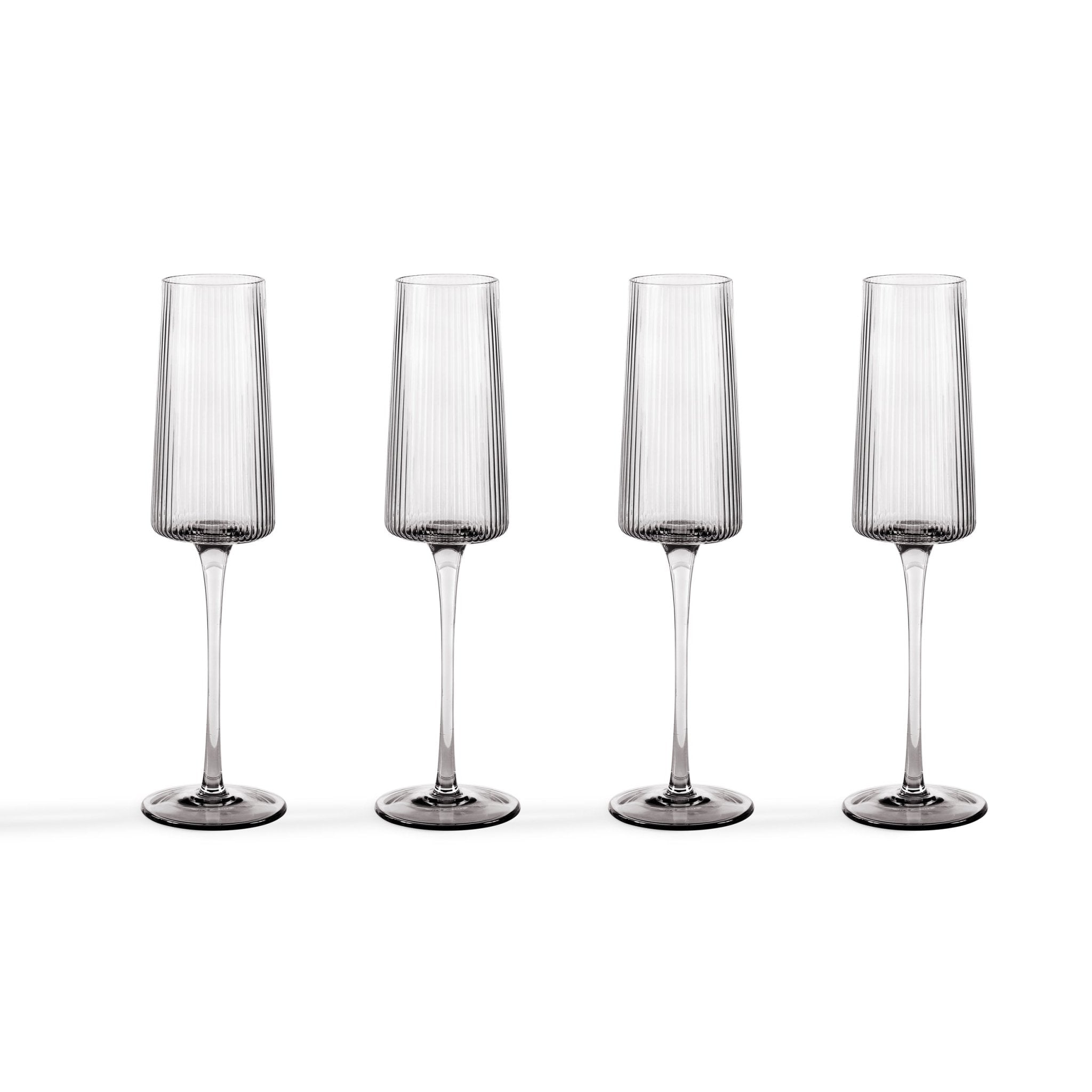 Gatsby Set of 4 Ripple Glass Champagne Flutes - Smoked