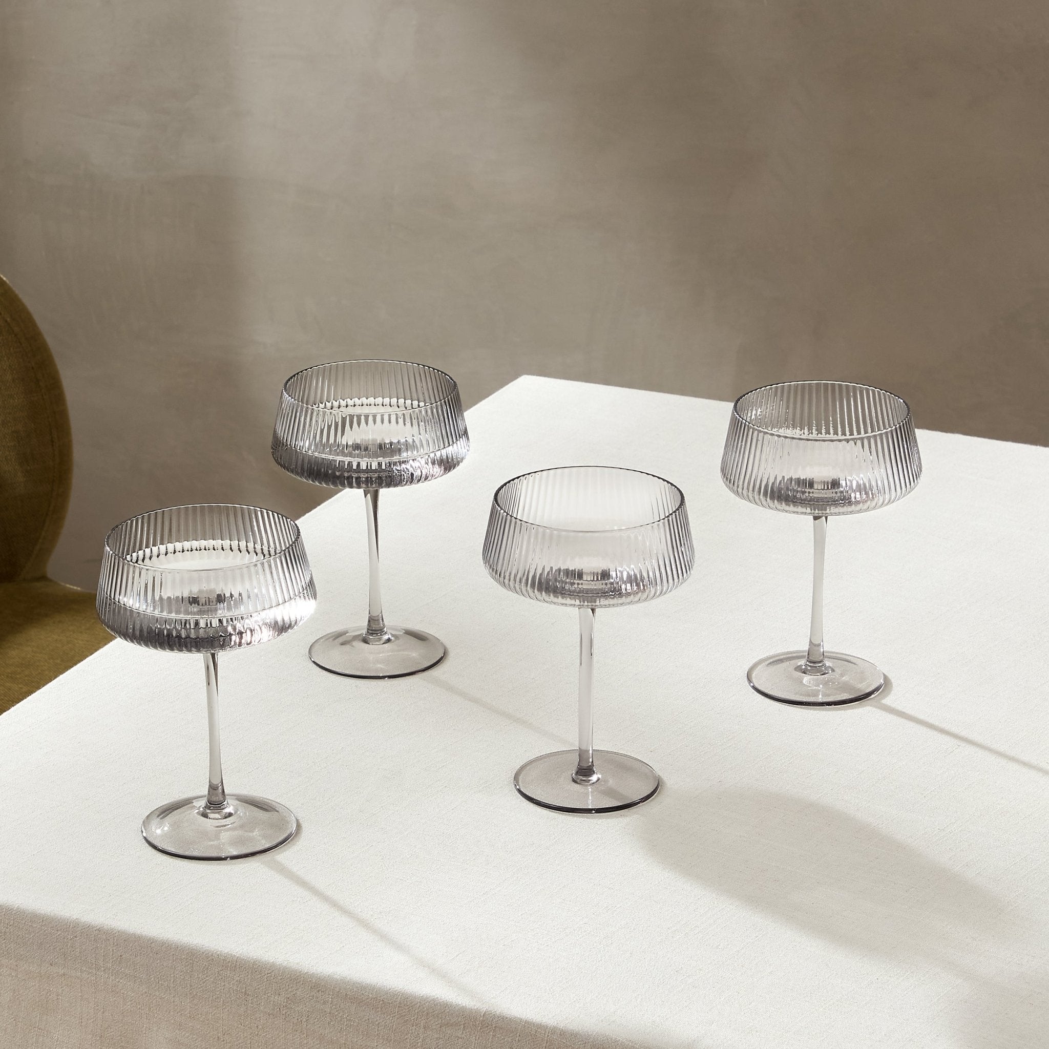 Gatsby Set of 4 Ripple Glass Coupes - Smoked