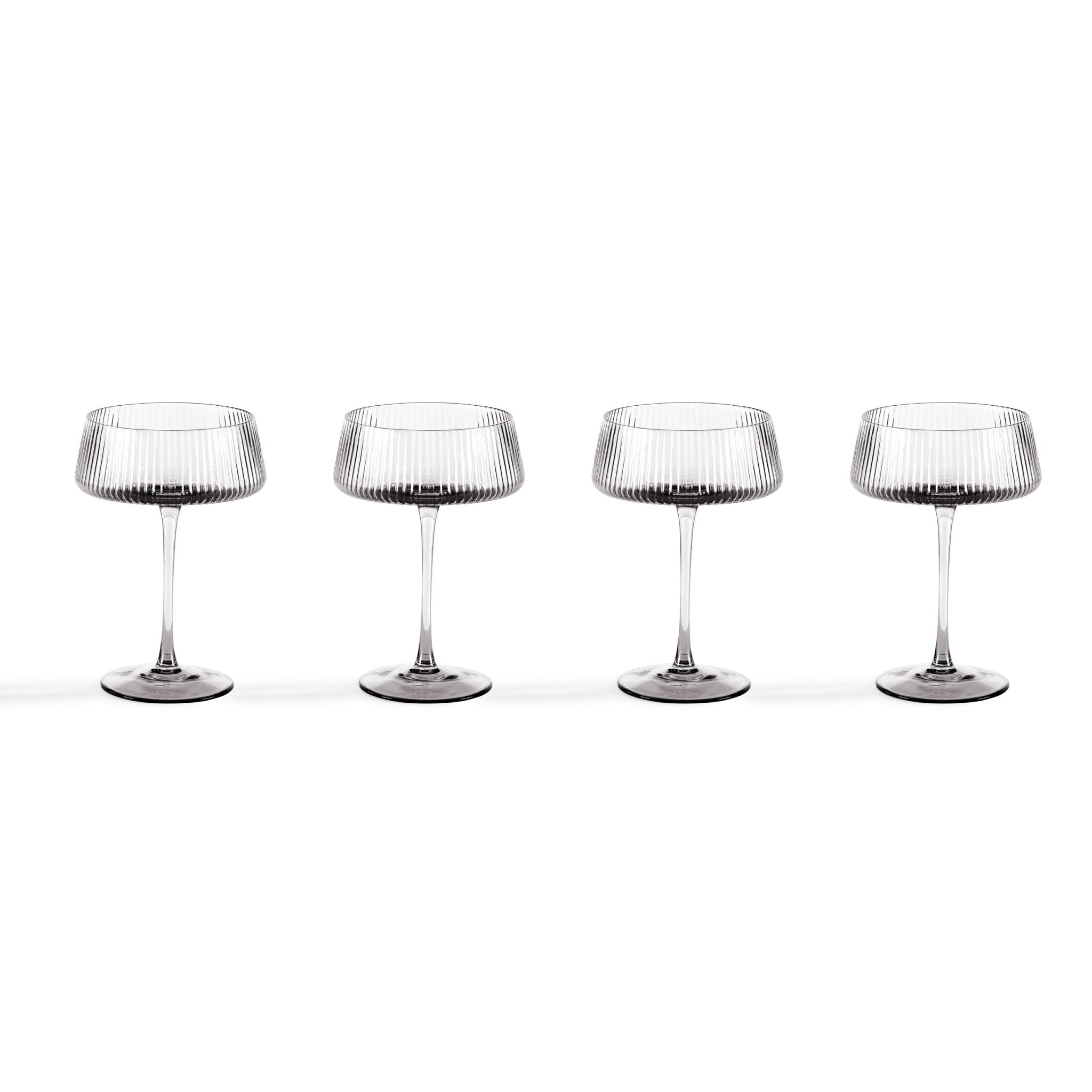 Gatsby Set of 4 Ripple Glass Coupes - Smoked