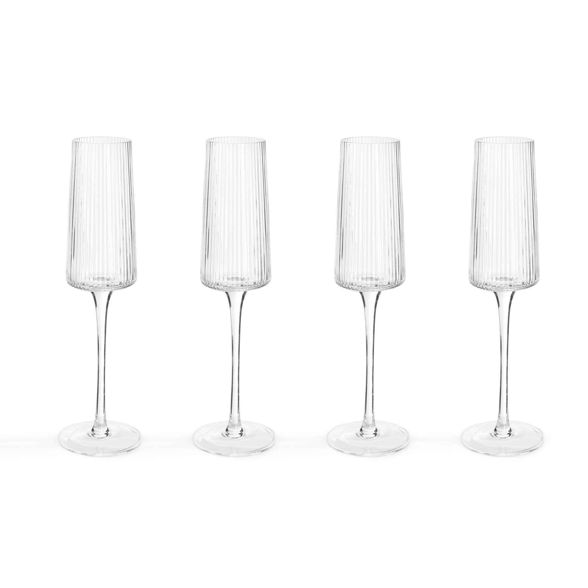 Gatsby Set of 4 Ripple Glass Champagne Flutes - Clear